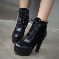 Women's Retro Casual Carved Lace-Up High Heel Booties 03313988S