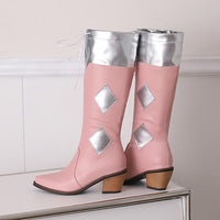 Women's Fashion Rhombus Stitching Chunky Heel Boots 52657212S