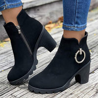 Women's Fashionable Short Boots with Chunky Heel, Round Toe, and Side Zipper 76429960C