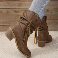 Women's Chunky Heel Mid-Heel Ruched Slouch Boots 10243731C