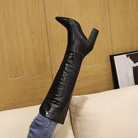 Women's Fashionable Python Pointed Toe Knee-High Boots 99177298S
