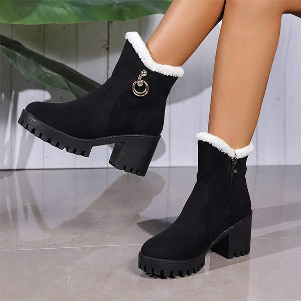 Women's Chunky Heel Thick-Sole Short Boots for Snow 99077076C