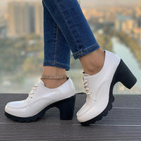 Women's Retro Lace-Up Block Heel Derby Shoes 16100641S