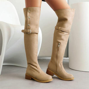 Women's Casual Suede Buckle Studded Over-the-Knee Boots 04023737S