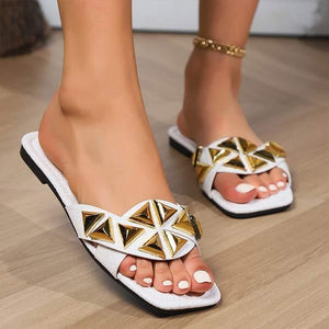 Women's Flat Slide Sandals with Stud Embellishments 40560046C