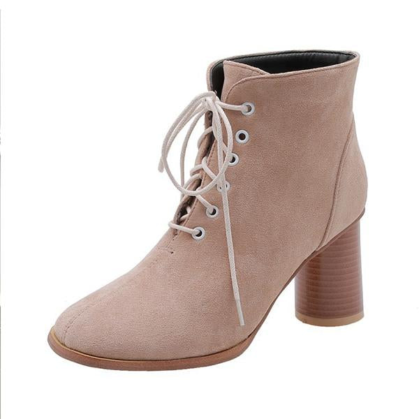 Women's Casual Thick Heel Lace Up Nude Boots 48177142S
