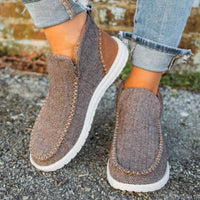 Women's Thickened Mid-Cut Canvas Shoes Casual Fleece Loafers 90324084C