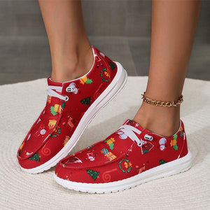 Women's Christmas Printed Casual Lace-Up Flat Canvas Shoes  54217918S