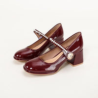 Women's Vintage Pearl Block Heel Mary Jane Shoes 70687971C