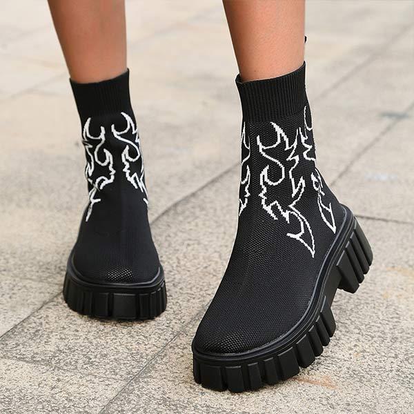 Women's Printed Thick Sole Stretchy Sock Boots 67901755C