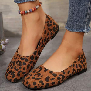 Women's Low Heel Square-Toe Leopard Print Flats 53417595C
