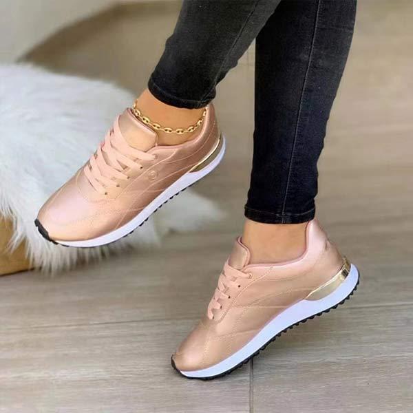 Women's Solid Color Lace-Up Fashion Sneakers 26433318C