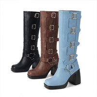 Women's Knee-High High-Heel Boots with Metal Buckle and Ring Detail 89331595C