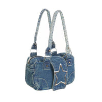 Women's Fashion Metal Five-Pointed Star Denim Shoulder Bag 53770221S
