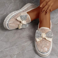 Women's Slip-On Thick Sole Single Shoes with Rhinestone Bow 15773627C