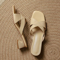 Women's Retro Thick Heel Square Toe Slippers 94535189S