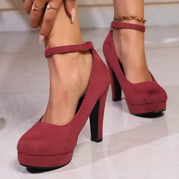 Women's Chunky Heel Ultra High Heel Wine Red Ankle Strap Single Shoes 07080473C