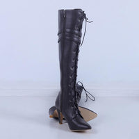 Women's Fashionable Pointed Toe Lace-Up Stiletto Heel Boots 69067544S