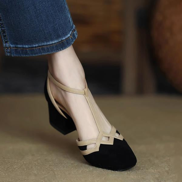 Women's Retro Contrast Color Block Heel Roman Sandals 28796327S