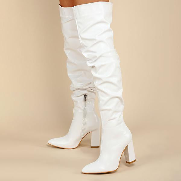 Women's Chunky Heel Fashion Side Zipper Tall Boots 69789925C