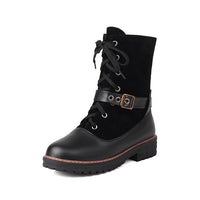 Women's Casual Belt Buckle Spliced Lace-Up Martin Boots 33597822S