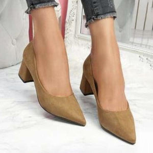 Women's All-Match Pointed Toe Suede Chunky Heels 80996613C