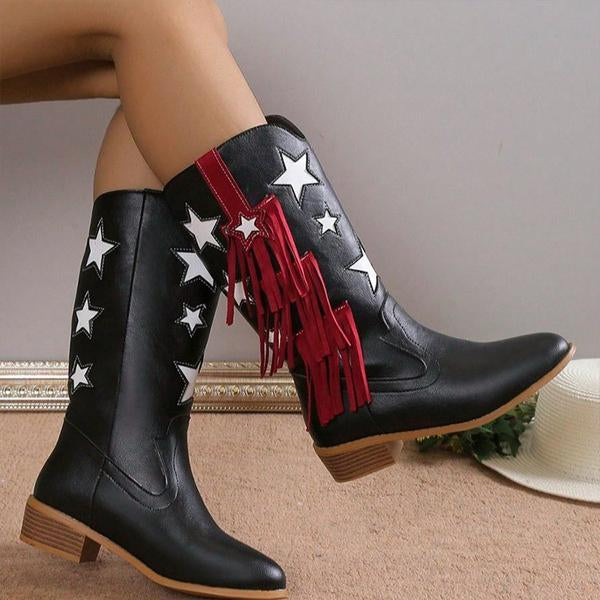Women's Fashion Star Retro Thick Heel Knight Boots 06628637S