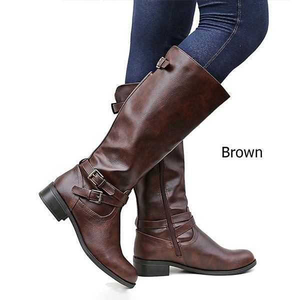 Women's Casual Buckle-Embellished Knee-High Knight Boots 15637561S