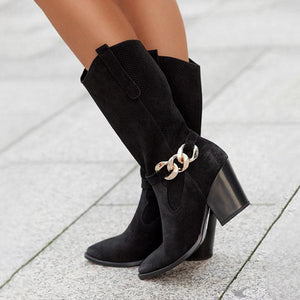 Women's Fashion Metal Chain Suede Mid-calf Boots 83045416S