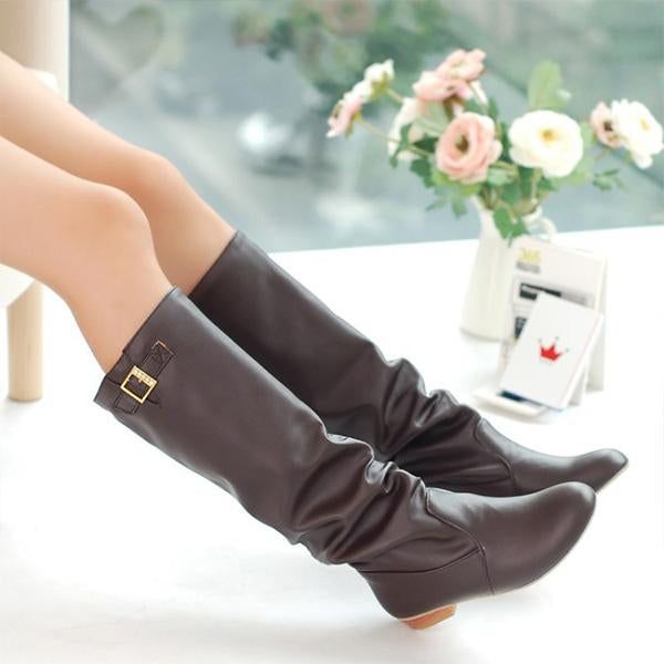 Women's Casual Fashion Belt Buckle Knee-High Boots 52023168S