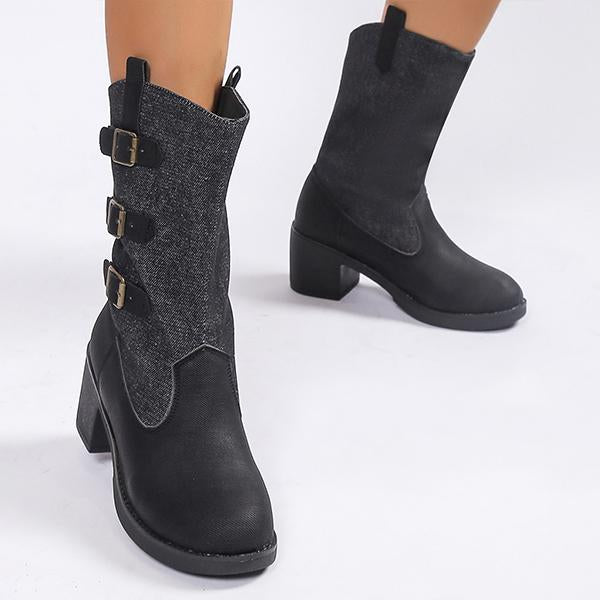 Women's Casual Buckle Chunk Heel Cowboy Boots 88015593S