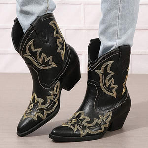 Women's Embroidered Chunky Heel Ankle Boots 21464866C