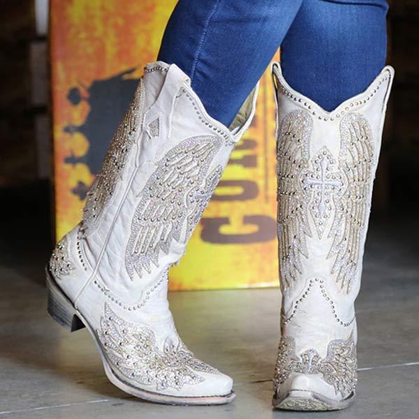 Women's Embroidered Chunky Heel Denim Boots 70474949C