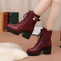 Women's High Heel Platform Martin Boots with Thick Sole and Lace-Up Detail 69205355C