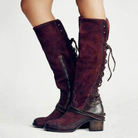 Women's Chunky Heel High Heel Back Lace-Up Knee-High Boots 95738726C
