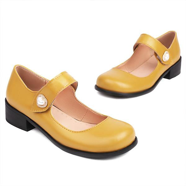 Women's Vintage Round Toe Chunky Heel Mary Jane Shoes 99303139C