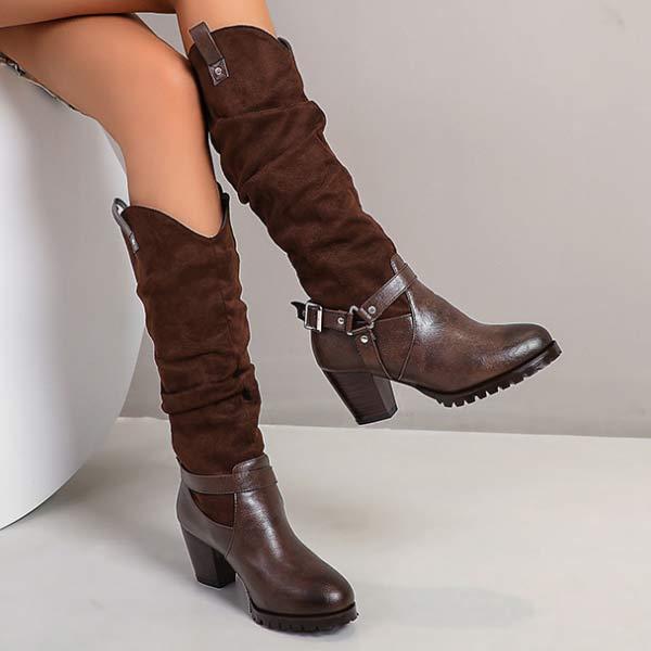 Women's Chunky Heel High Shaft Boots with Belt Buckle Detail 35596405C