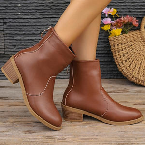Women's Fashionable Zipper Block Heel Martin Boots 80766415S