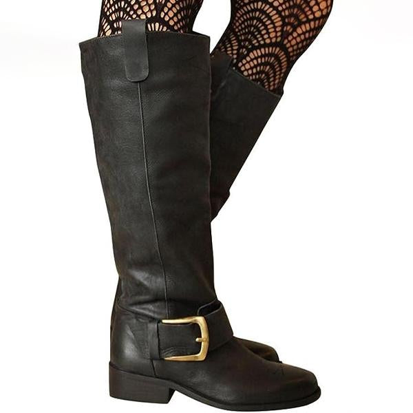 Women's Retro Casual Buckle Knee-High Knight Boots 78701101S