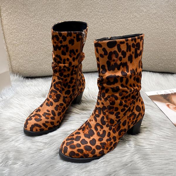 Women's Casual Leopard Print Block Heel Ankle Boots 40982977S