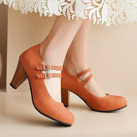Women's Retro High Heel Buckle Round Toe Mary Jane Shoes 84966927C
