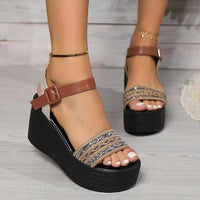 Women's Ethnic Style Thick Sole Buckle Wedge Sandals 57940589S