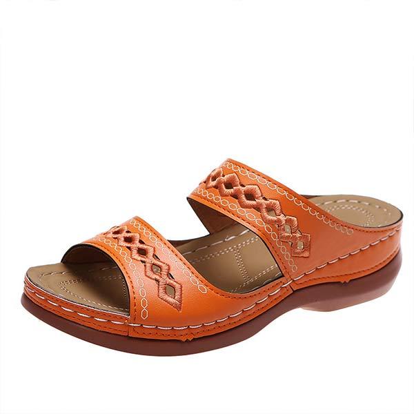 Women'S Vintage Round Toe Wedge Comfort Slippers 08926539C