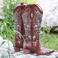 Women's Embroidered Chunky Heel Mid-Calf Boots 84776262C