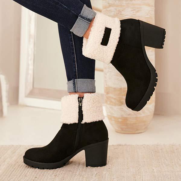 Women'S High Heel Chunky Heel Martin Boots Plus Fleece Warm Wool Short Boots 44151468C