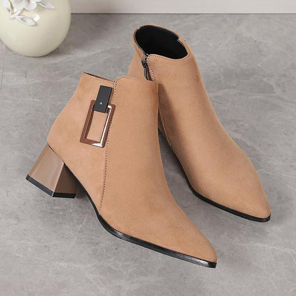 Women's Casual Suede Block Heel Pointed Toe Ankle Boots 53667053S