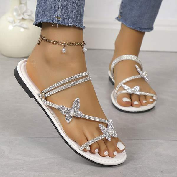 Women's Jewel-Adorned Toe-Ring Sandals with Butterfly Bow 12896654C
