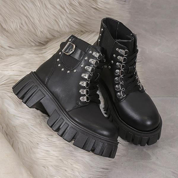 Women's Fashion Rivet Lace-Up Thick-Soled Martin Boots 67274887S