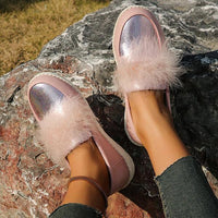 Women's Casual Pink Slip-On Furry Flats 93707845S