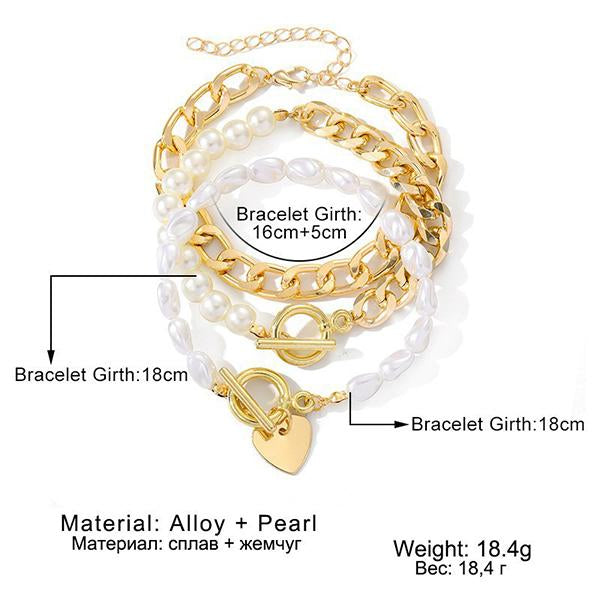 Diamond Butterfly Heart Pearl Multilayer Bracelet 22844937C